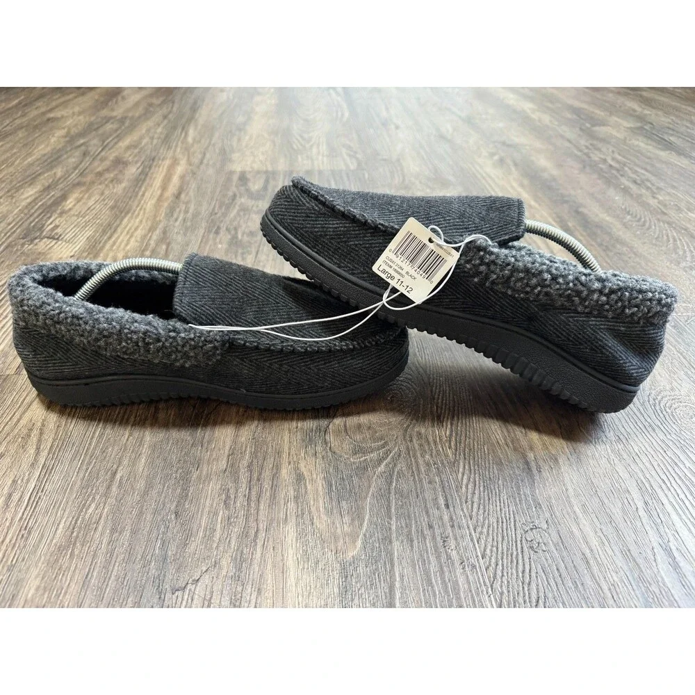 NEW Dearfoams Men’s Memory Foam Indoor Outdoor Slippers Black Size L 11-12